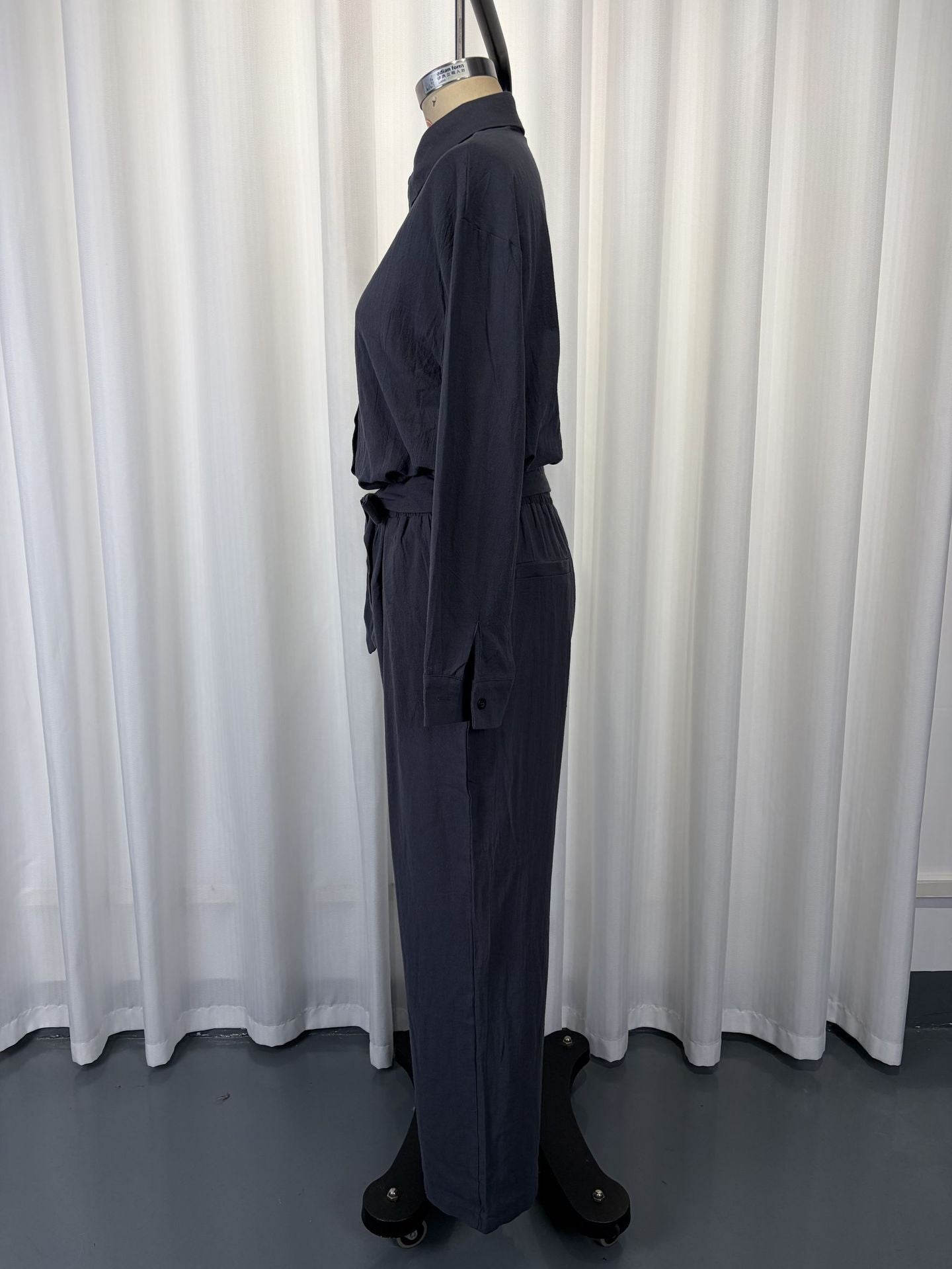 Linen-Look Shirt & Wide-Leg Trouser Set | Drawstring Waist 2-Piece | Gray