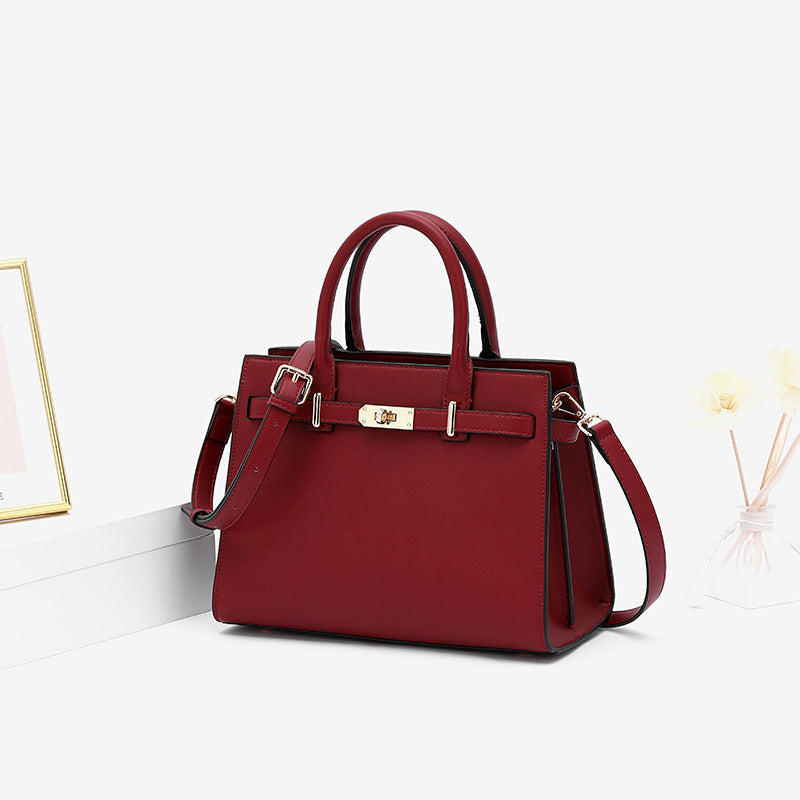 Leather Handbag with Detachable Shoulder Strap