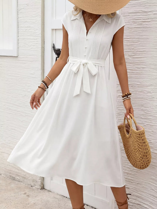 Cap Sleeve Tie Waist Midi Dress