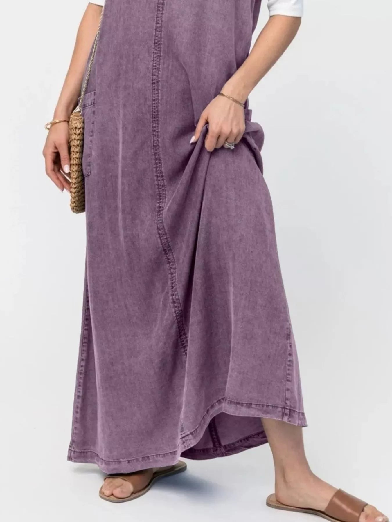 Casual Washed Denim Cami Maxi Dress