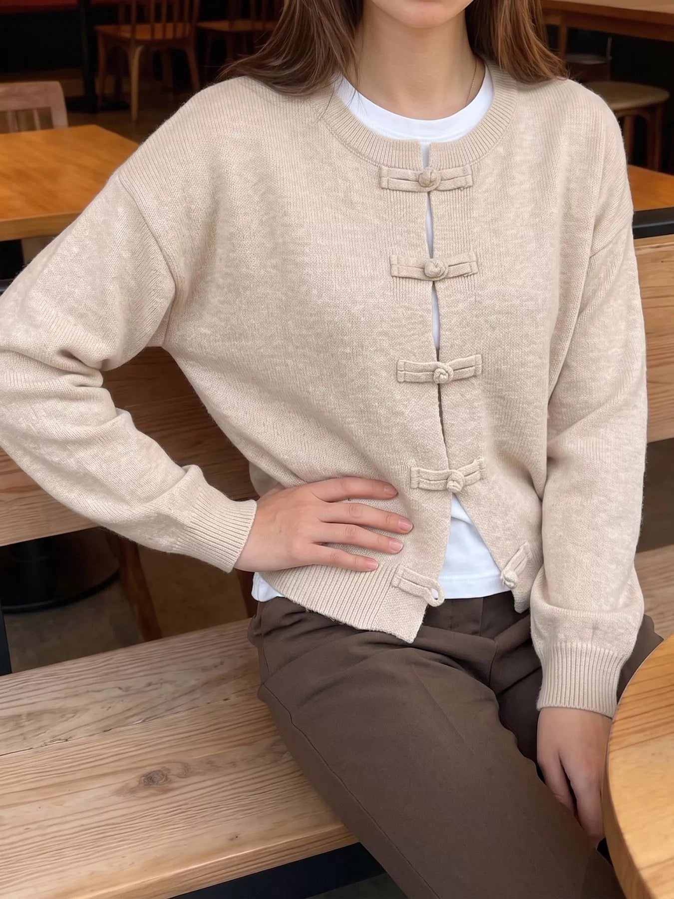 Button Up Dropped Shoulder Cardigan