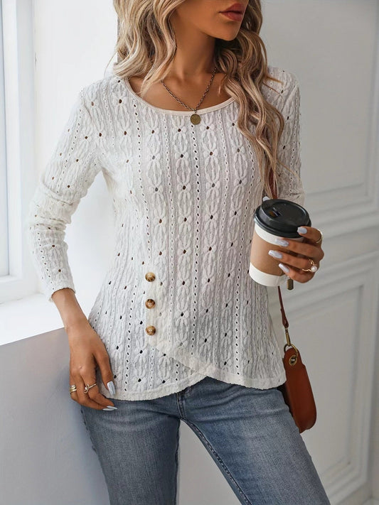 Eyelet Round Neck Blouse