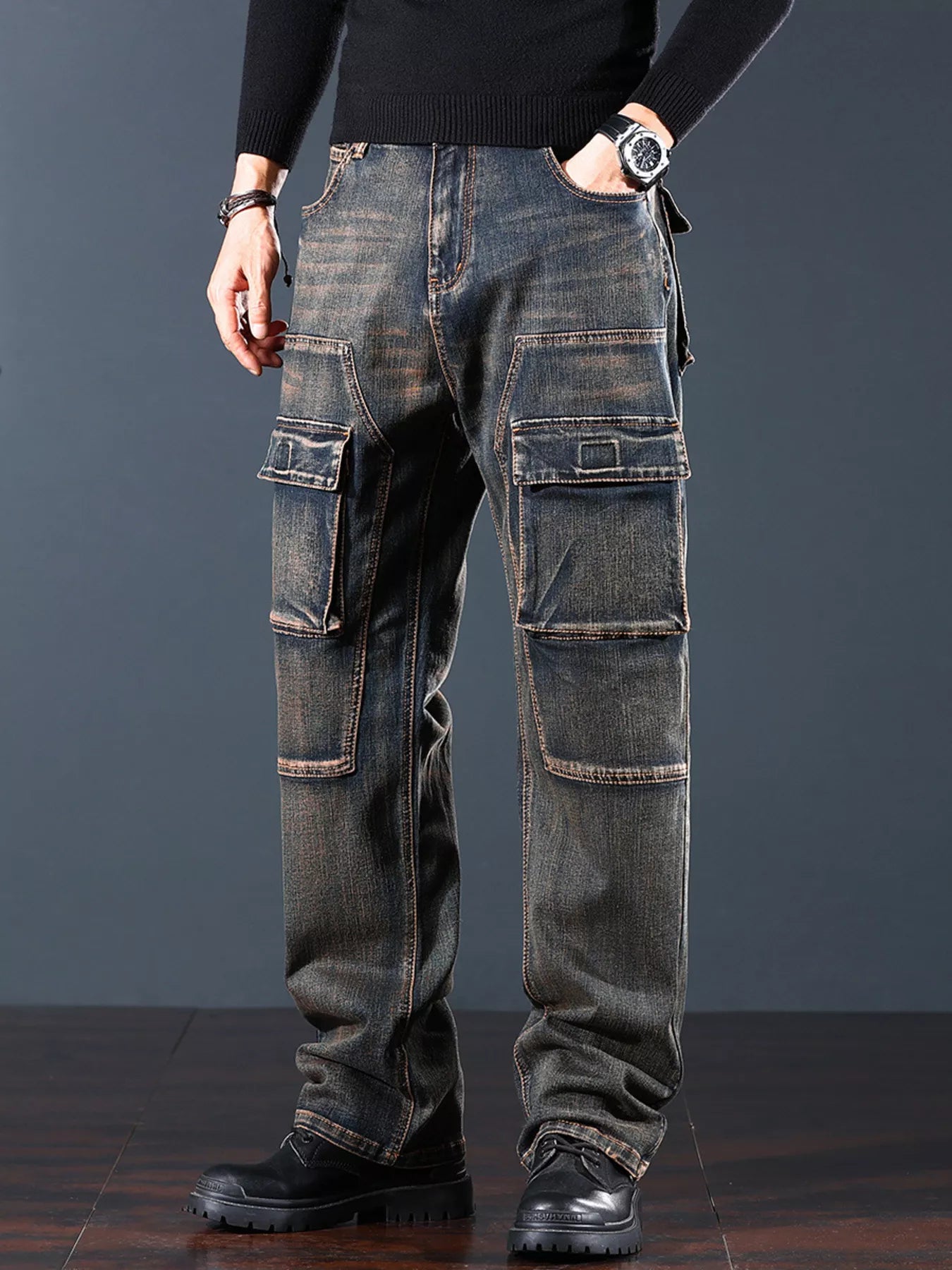Men's Vintage Wash Cargo Jeans