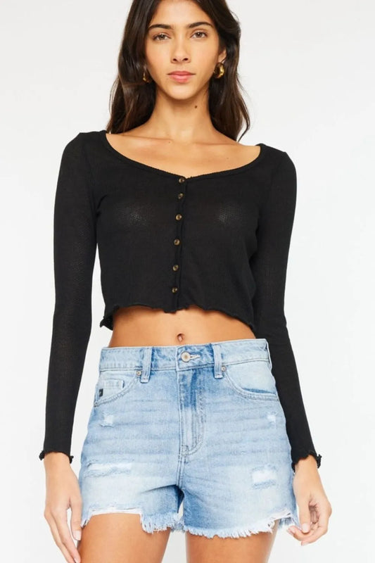 Kancan High Waist Frayed Denim Shorts