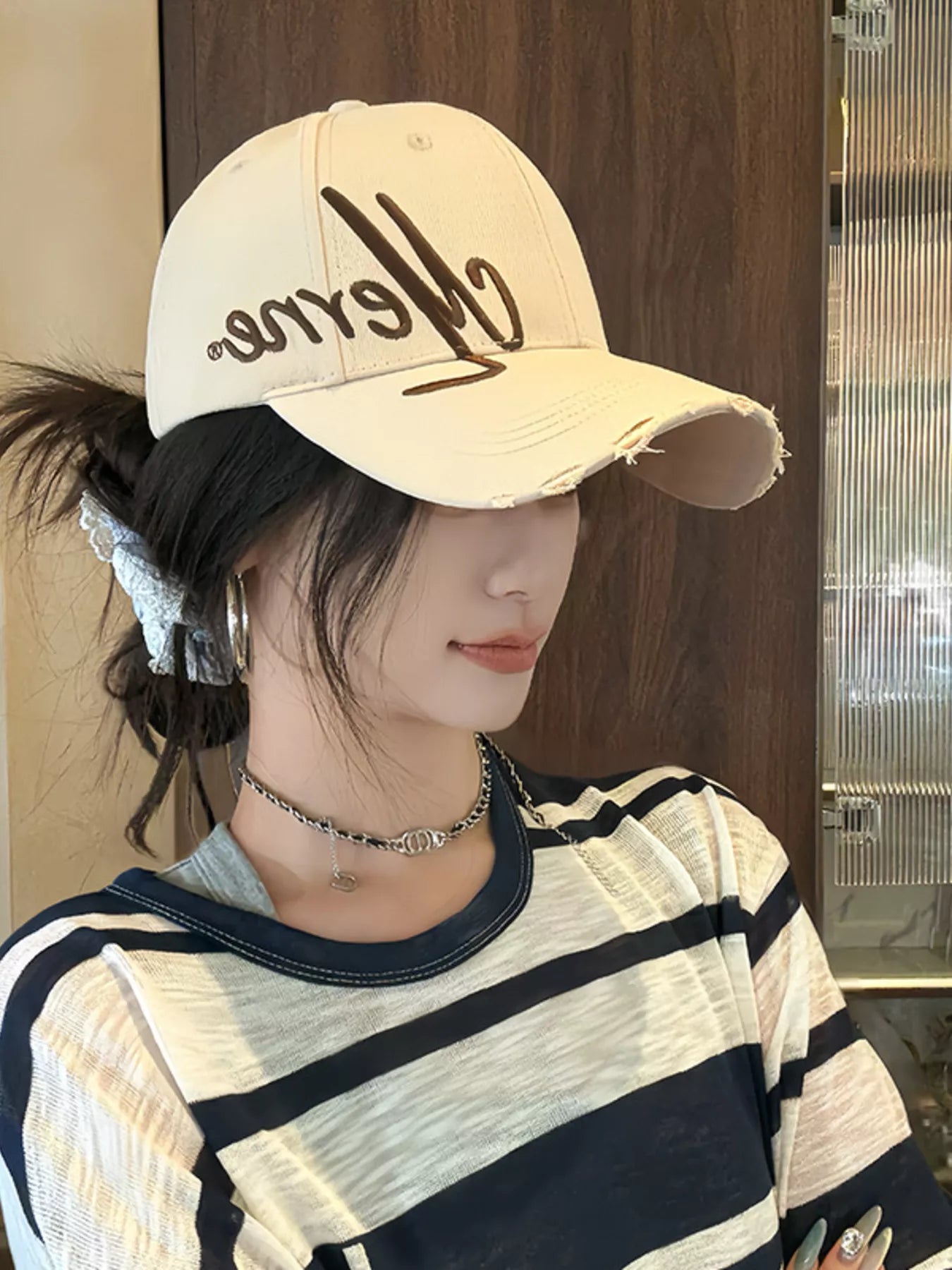 Embroidered Distressed Baseball Cap