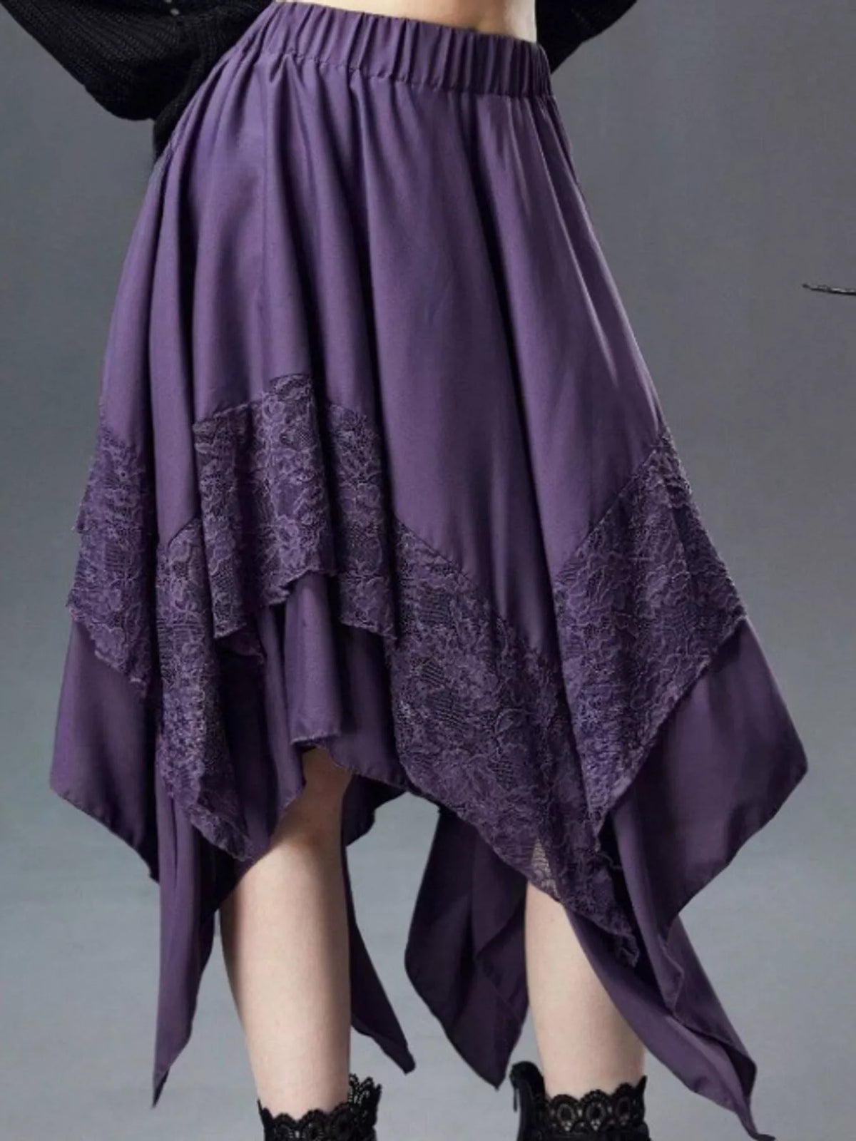 Full Size Asymmetrical Hem Lace Detail Skirt Plus Size