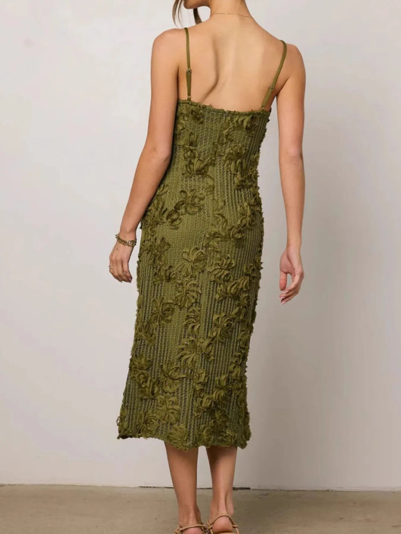 Flower Textured Midi Cami Dress