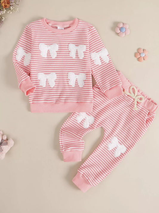 Children's Bow Striped Top and Pants Set