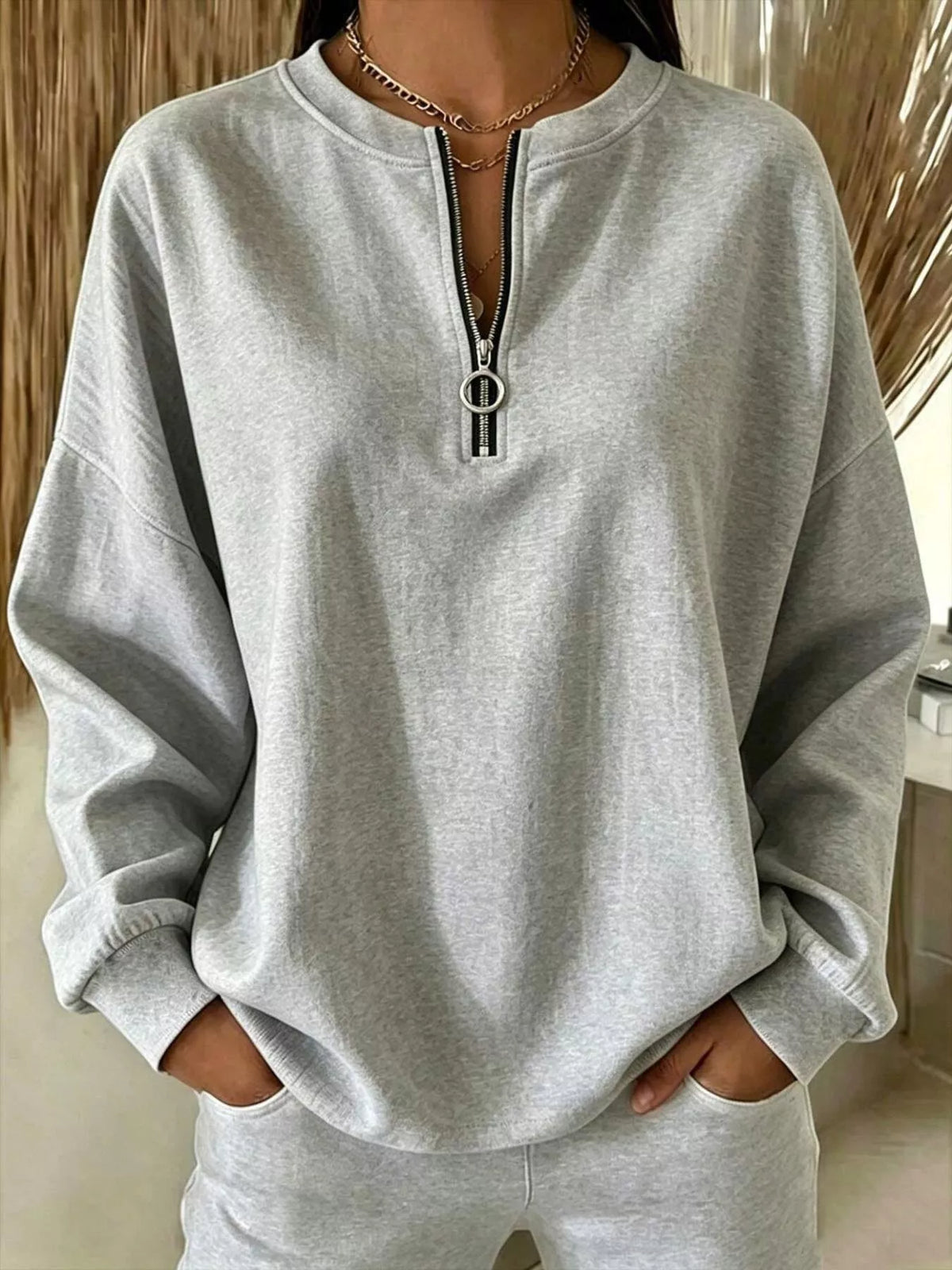 Quarter-Zip Dropped Shoulder Sweatshirt