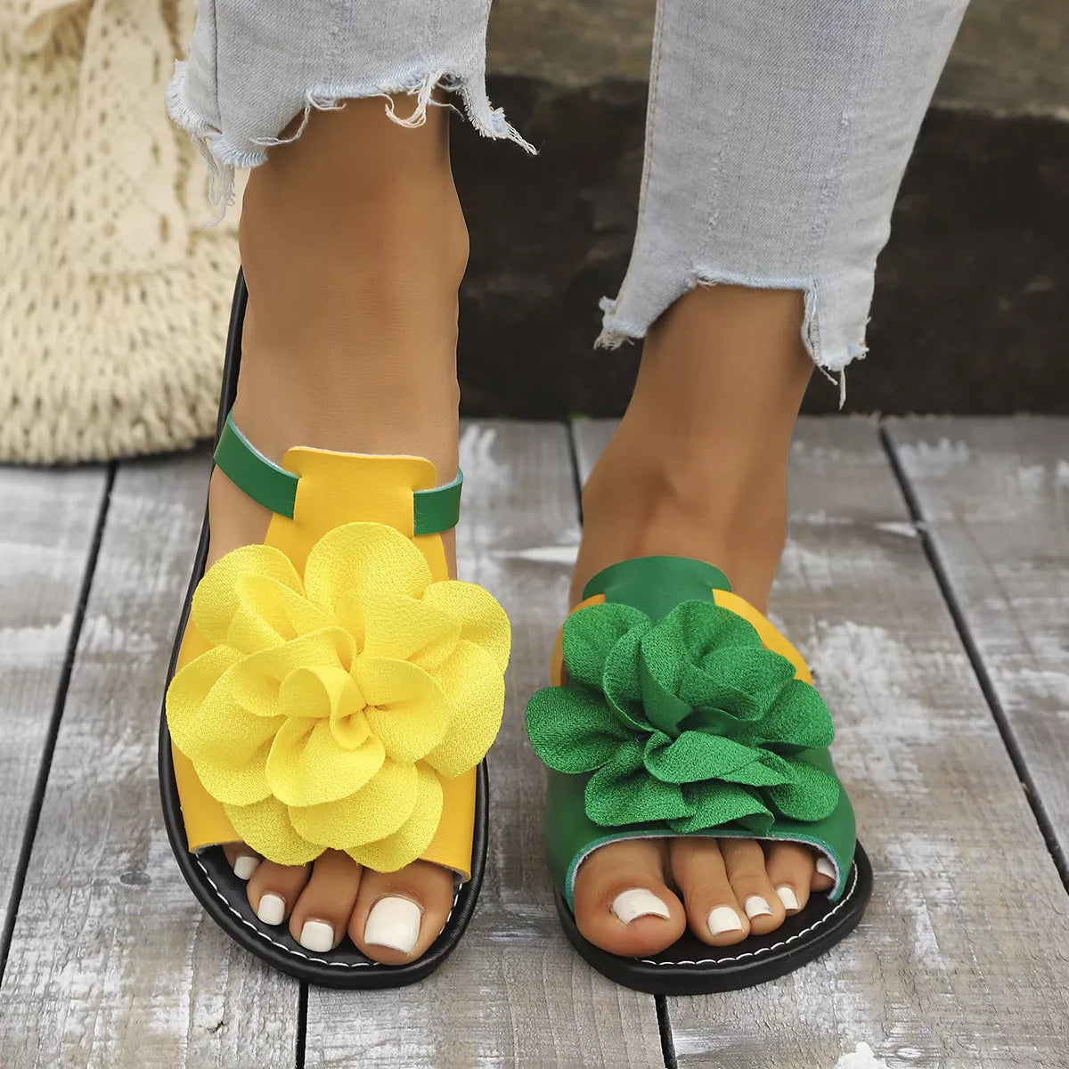 Flower Open Toe Flats Sandals