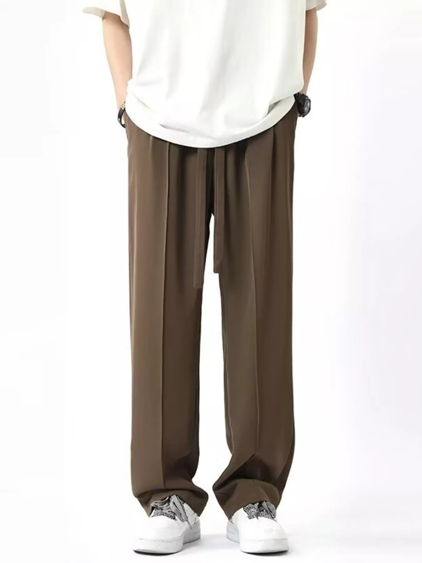 Men's Wide Leg Pants with Drawstring Waist