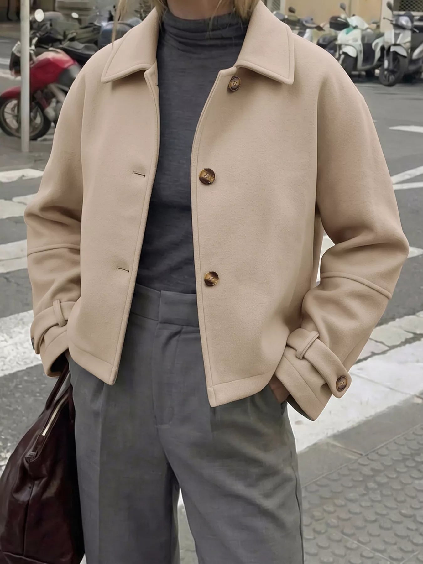 Collared Neck Button Up Jacket