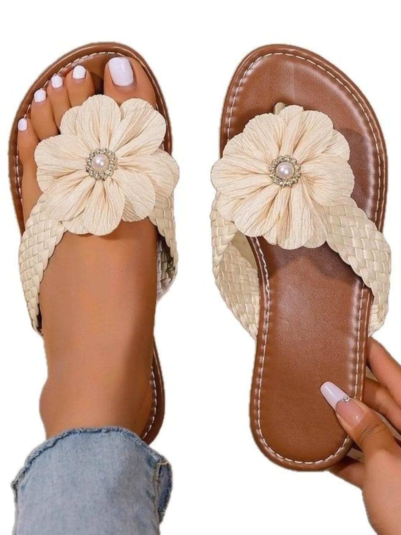 Flower Embellished Toe Post Sandals