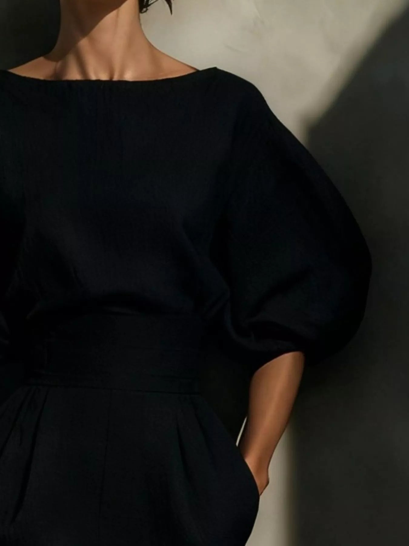 Full Size Round Neck Puff Sleeve Midi Dress Plus Size