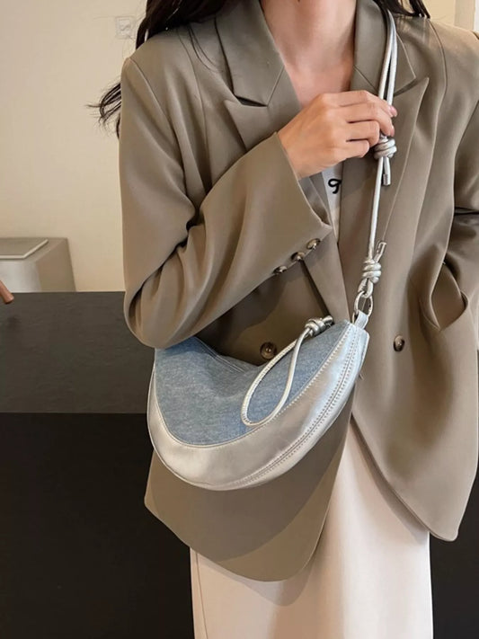 Denim Crescent Hobo Crossbody Bag