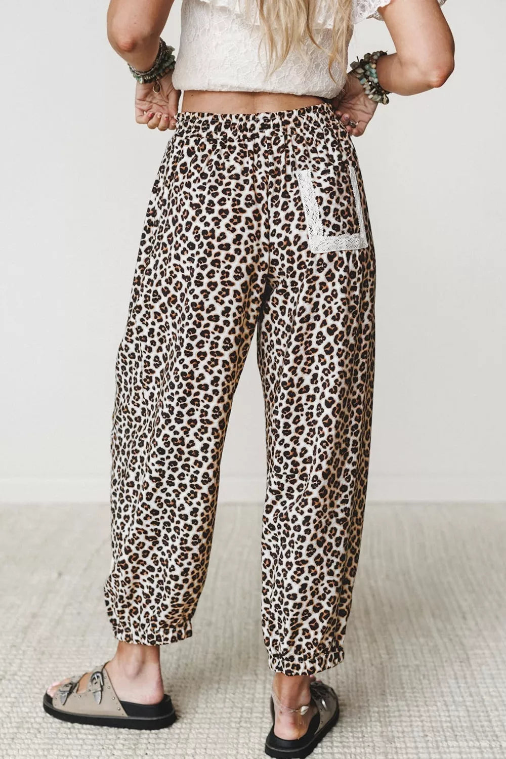 Leopard Print Ankle-Length Elastic Waist Pants