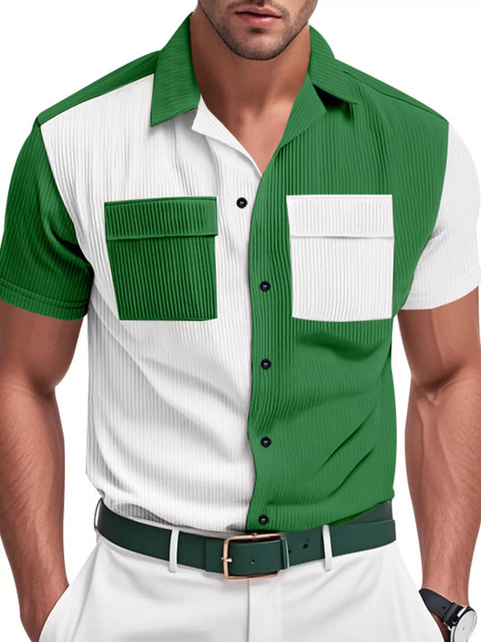 Men's Full Size Two-Tone Textured Short Sleeve Shirt Plus Size