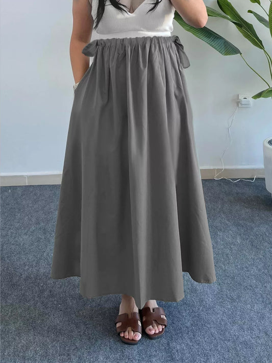 Flowy A-Line Midi Skirt with Pockets