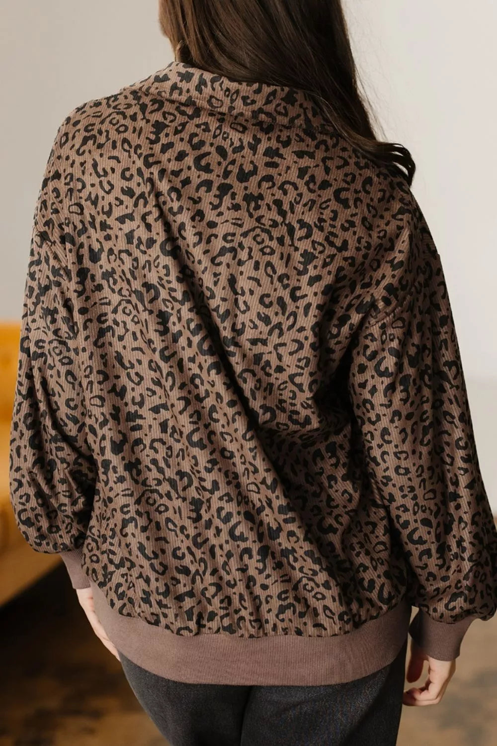 Leopard Print Quarter-Zip Sweatshirt
