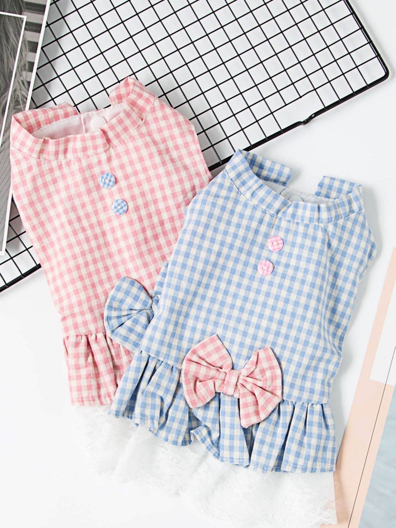 Gingham Ruffle Lace Pet Dress