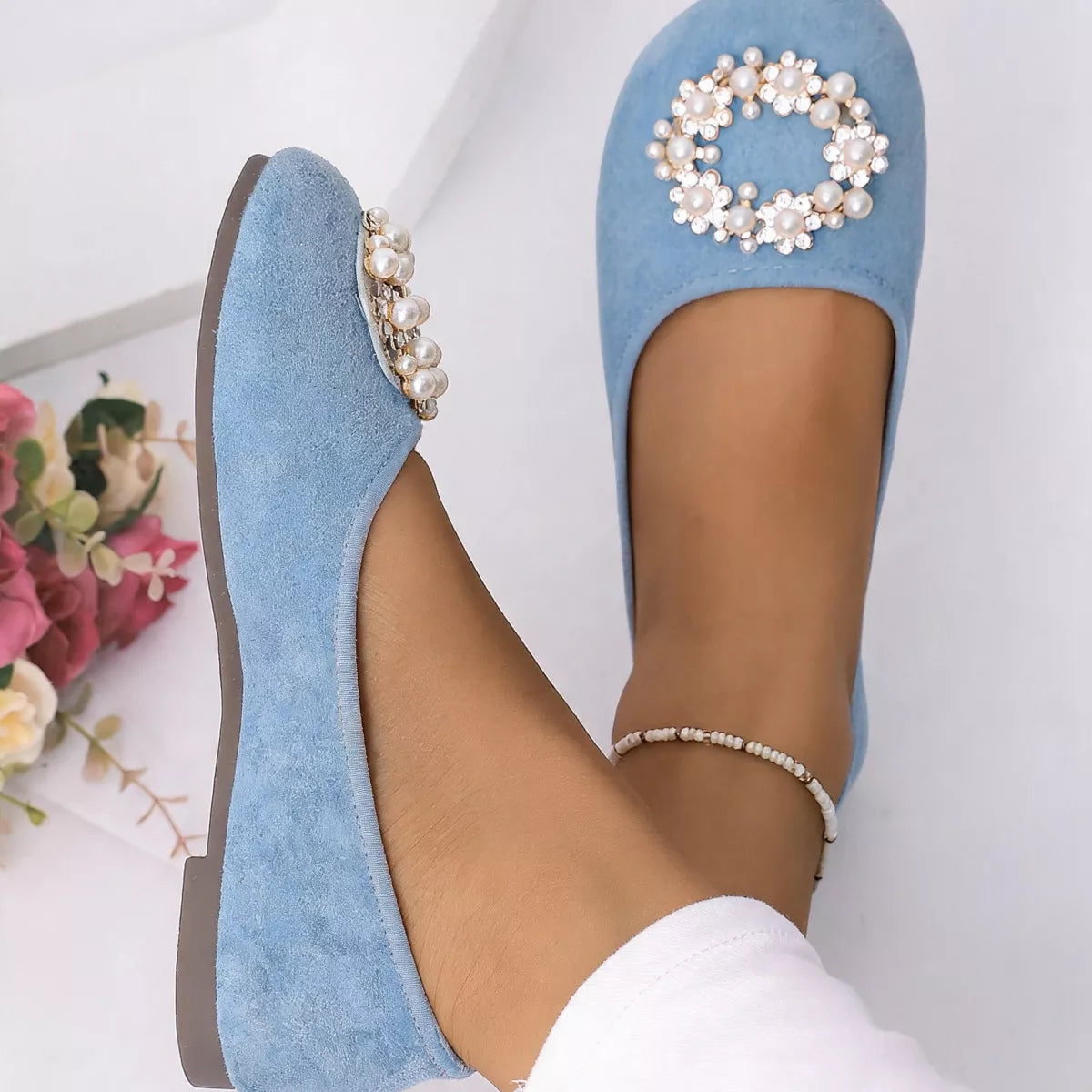 Pearl Embellished Slip-Ons