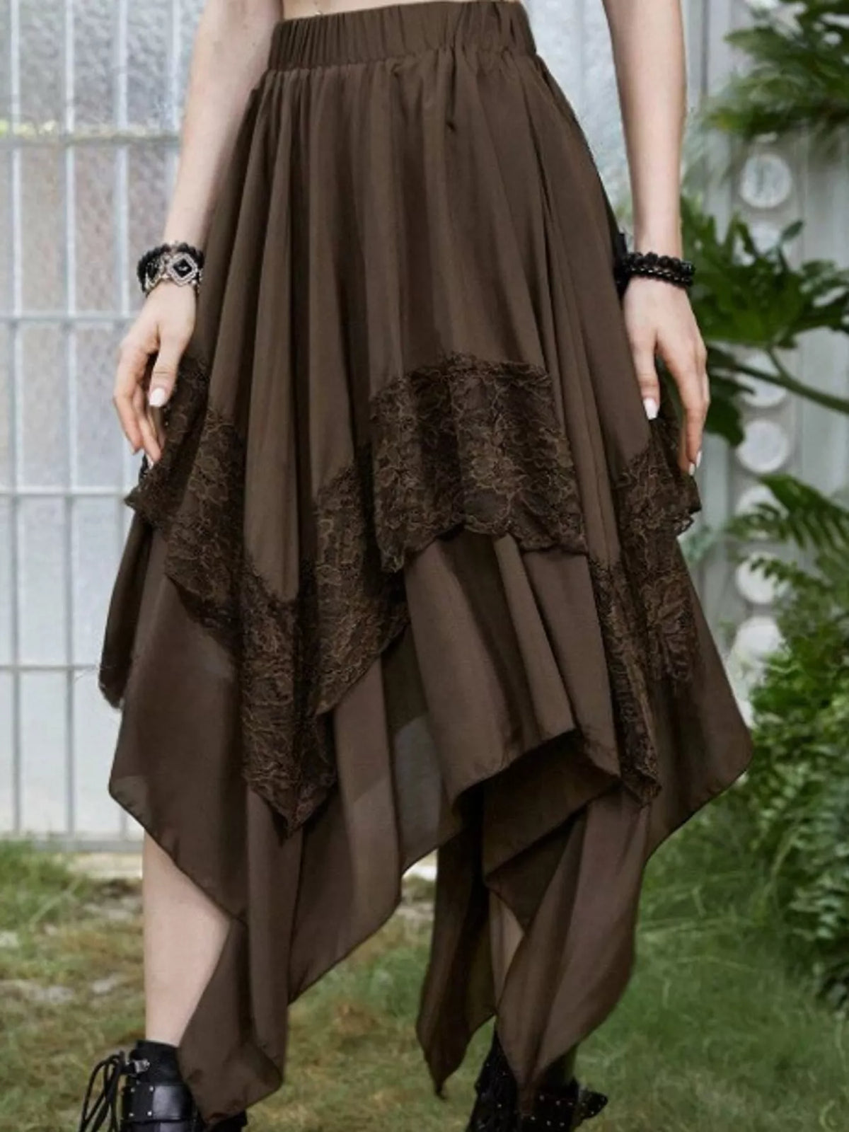 Full Size Asymmetrical Hem Lace Detail Skirt Plus Size