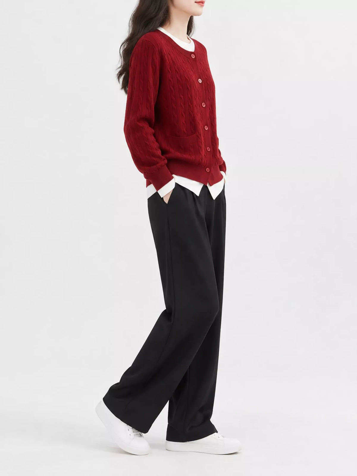 Cable-Knit Button-Down Cardigan