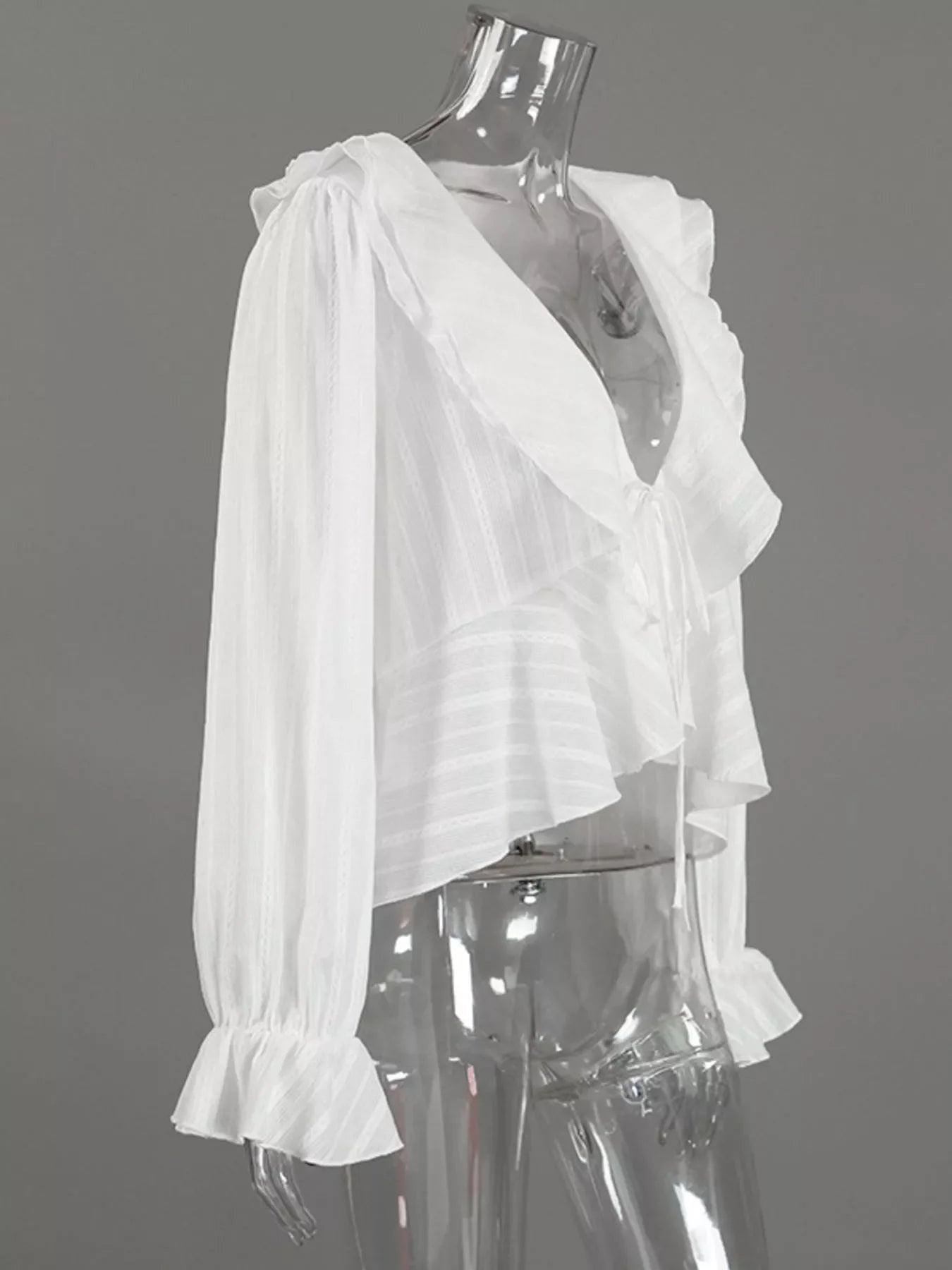 Ruffled Striped Flounce Sleeve Blouse