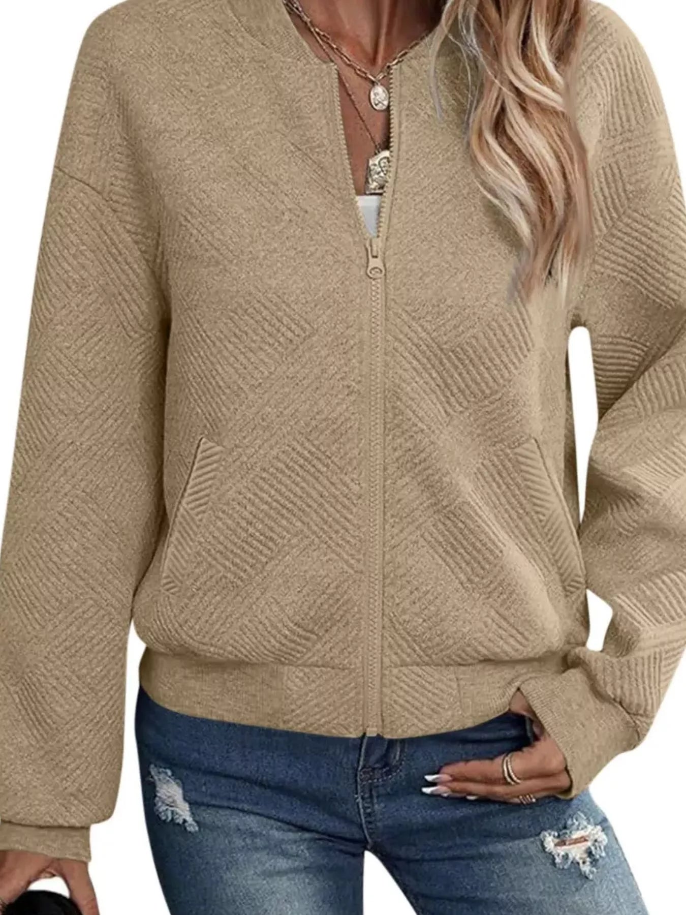Textured Knit Zip-Up Jacket