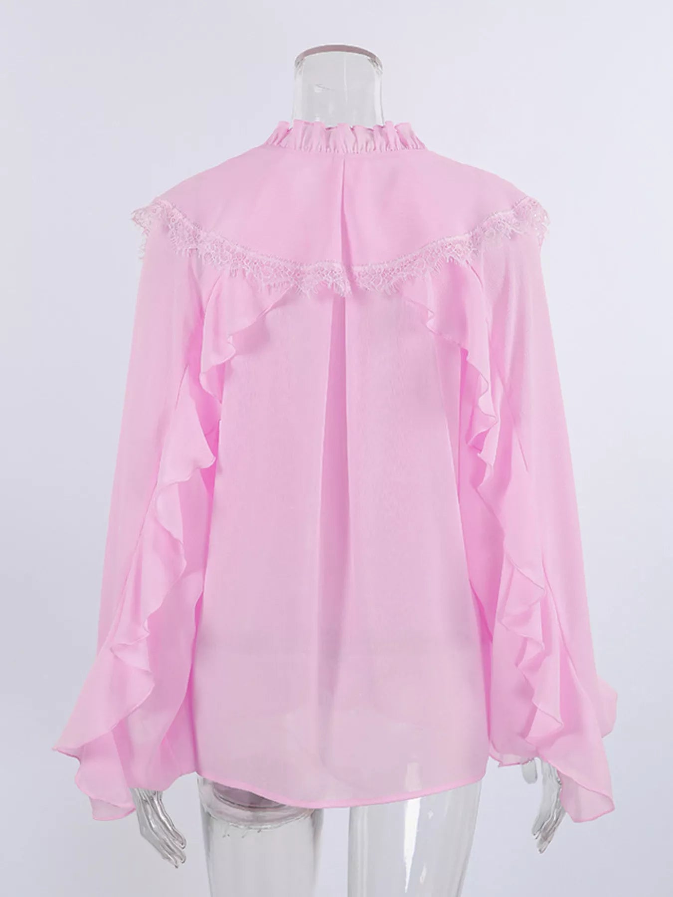 V-Neck Ruffled Lace Trim Blouse
