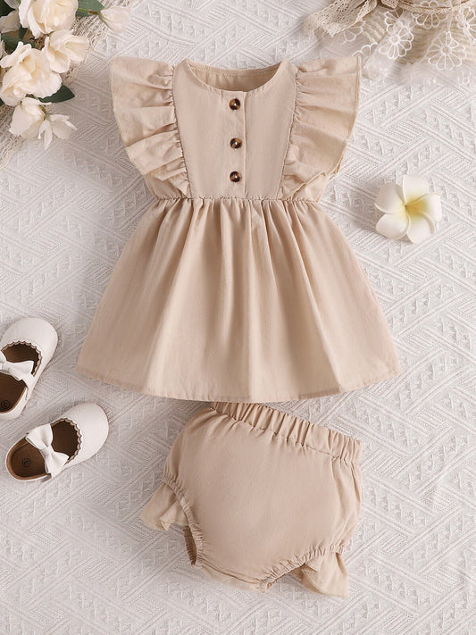 Children's Ruffle Trim Button Front Top and Shorts Set