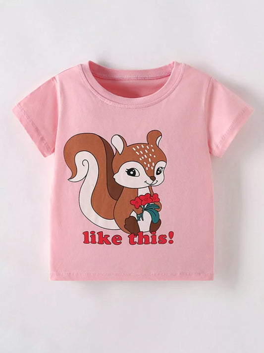 Children's Cute Squirrel Graphic Short Sleeve T-Shirt