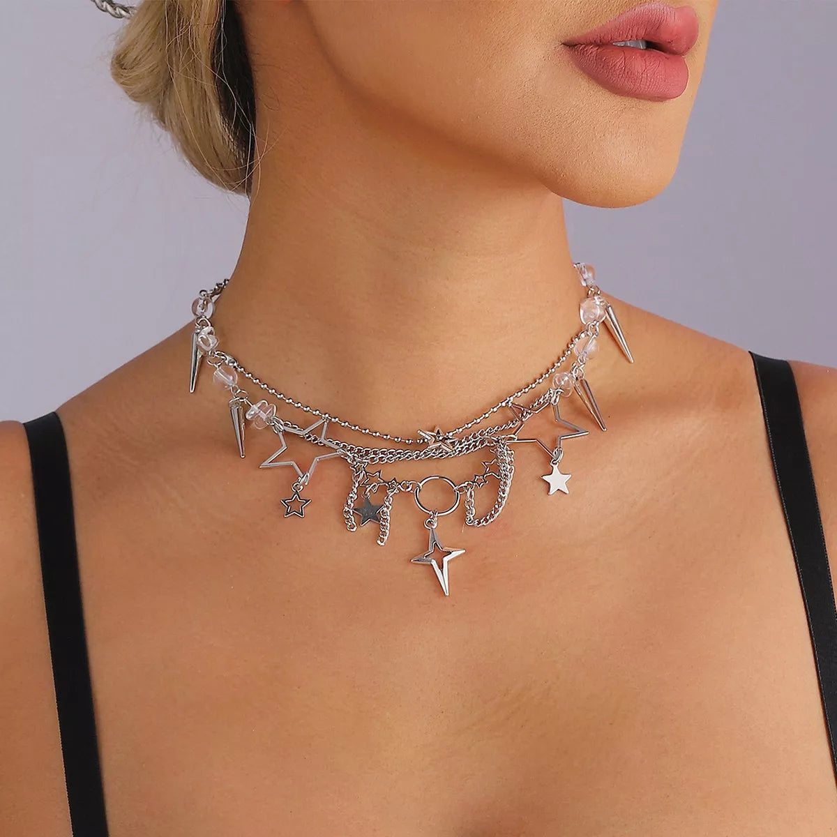 Gothic Star and Cross Charm Choker Necklace