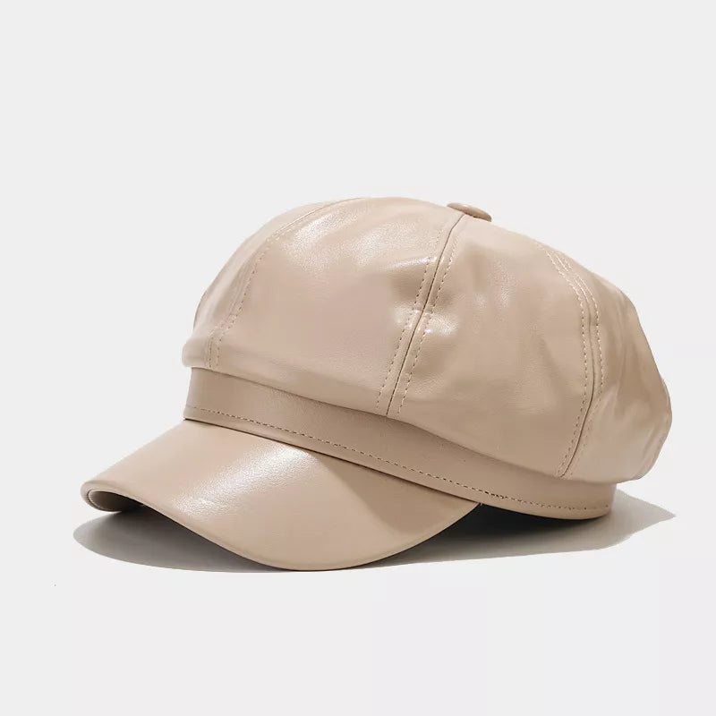 Faux Leather Newsboy Hat