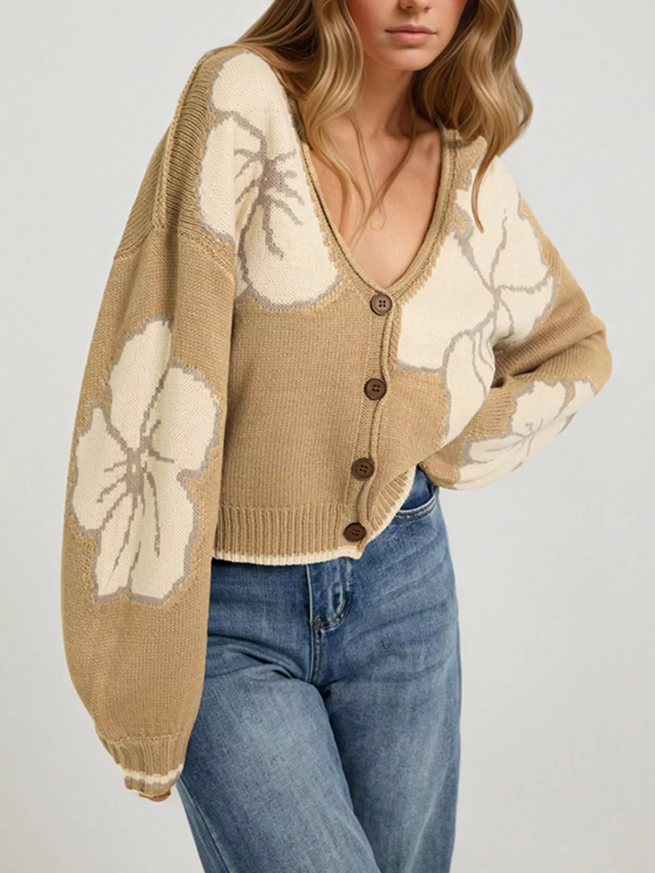 V-Neck Button-Down Knit Cardigan