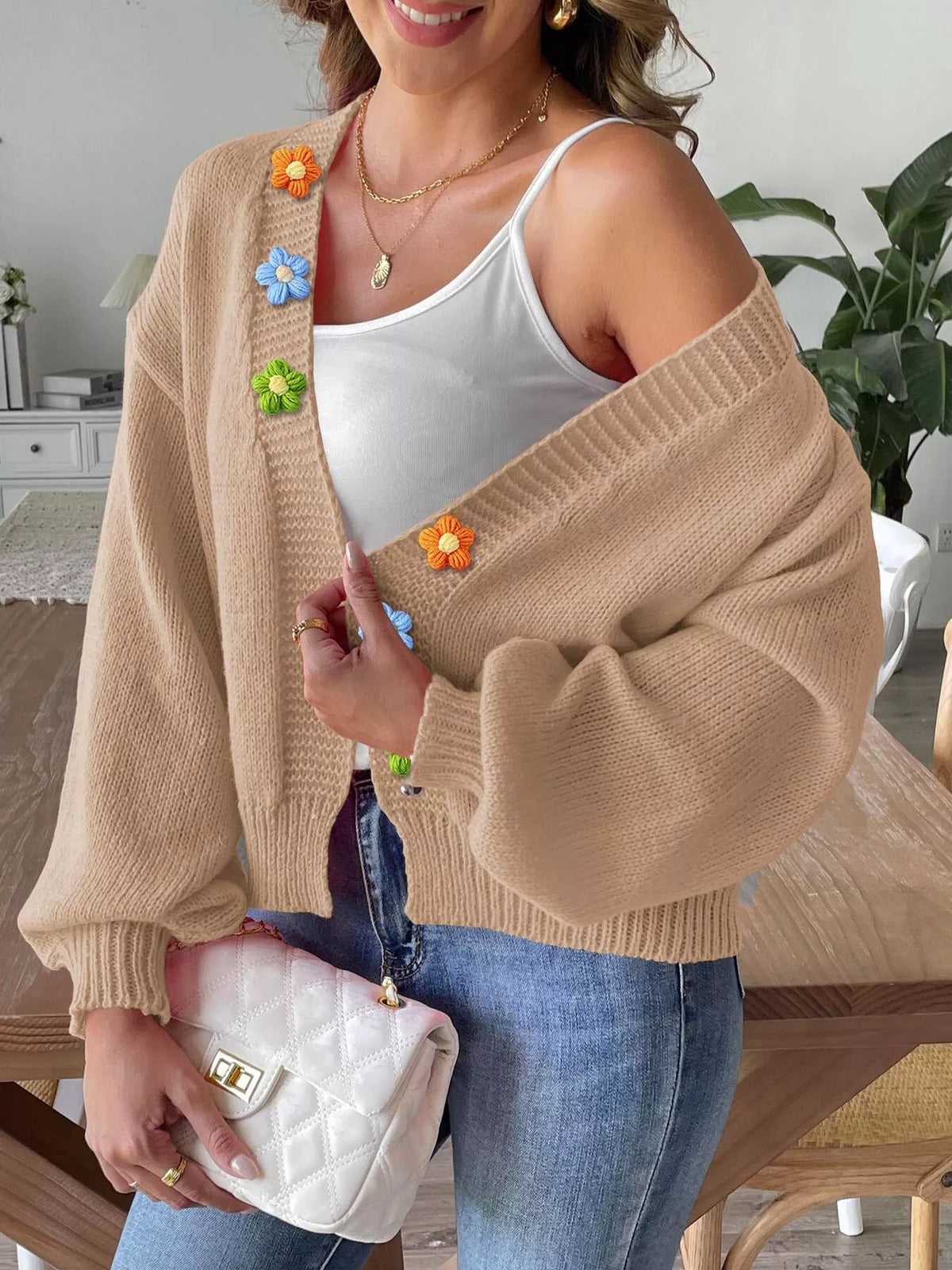 Flower Open Front Cardigan