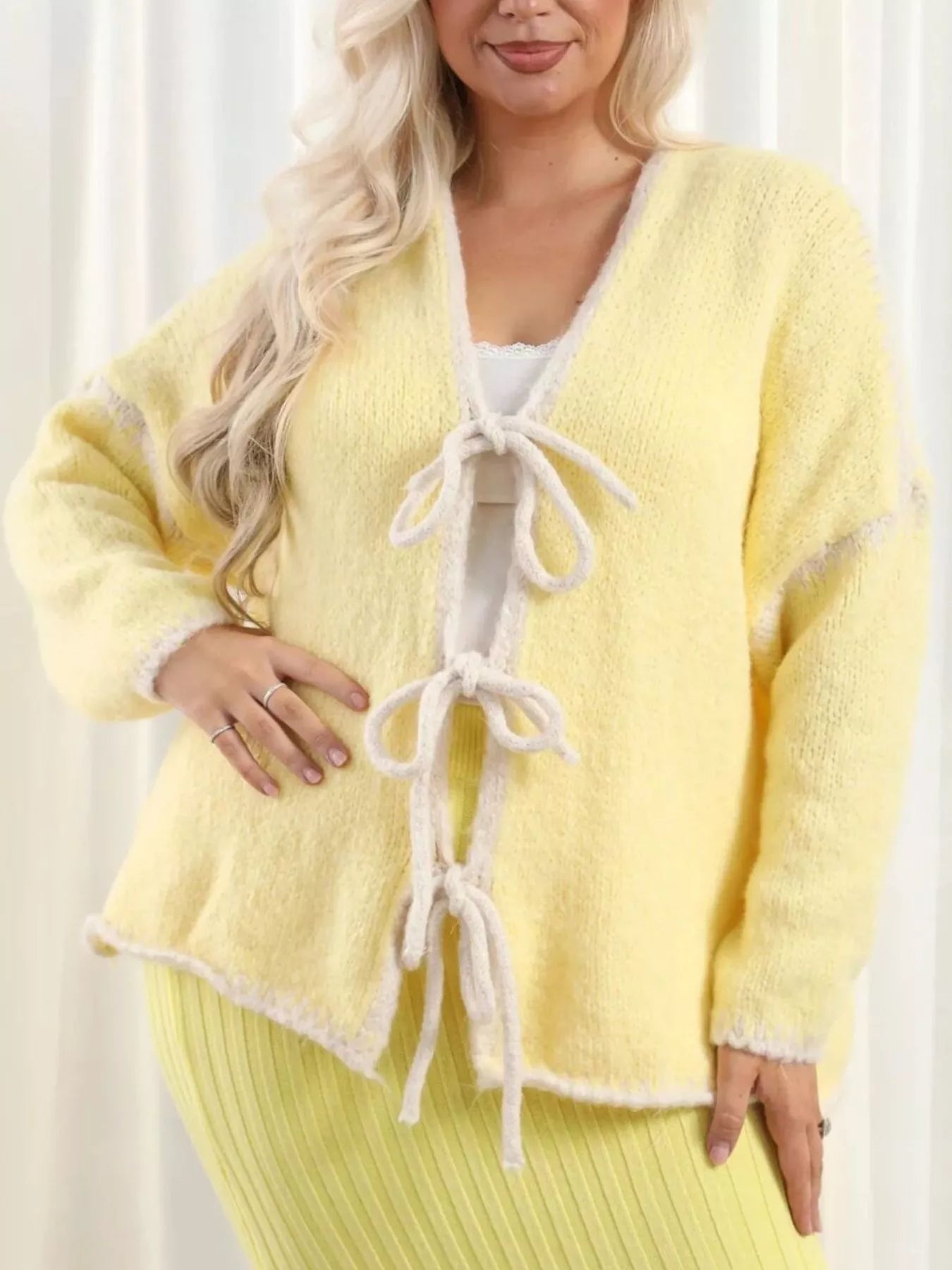 Tie Front Drop Shoulder Cardigan