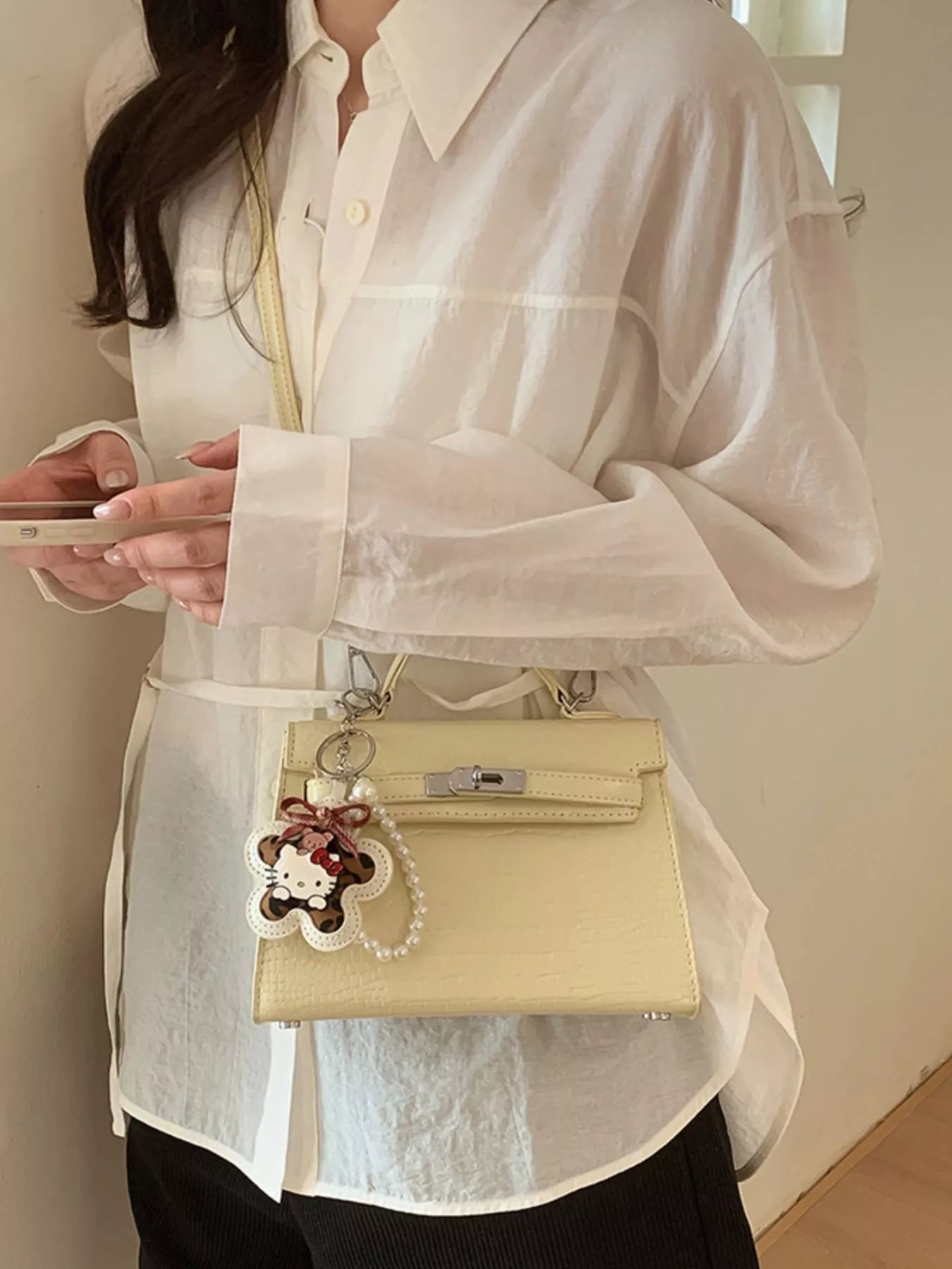 Croc-Embossed Top-Handle Crossbody Bag