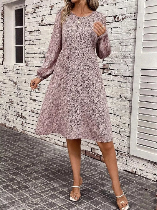 Leopard Balloon Sleeve Midi Dress