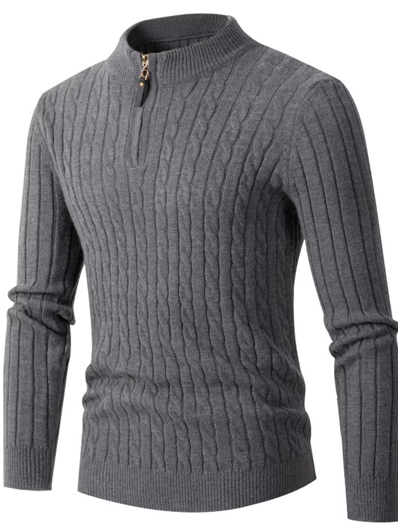 Men's Full Size Slim Fit Cable Knit Half Zip Sweater Plus Size