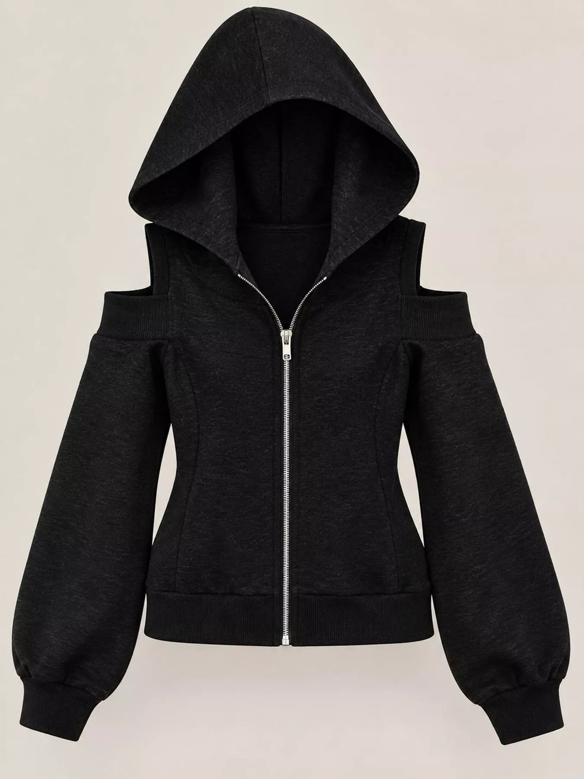 Cold Shoulder Zip-Up Hoodie