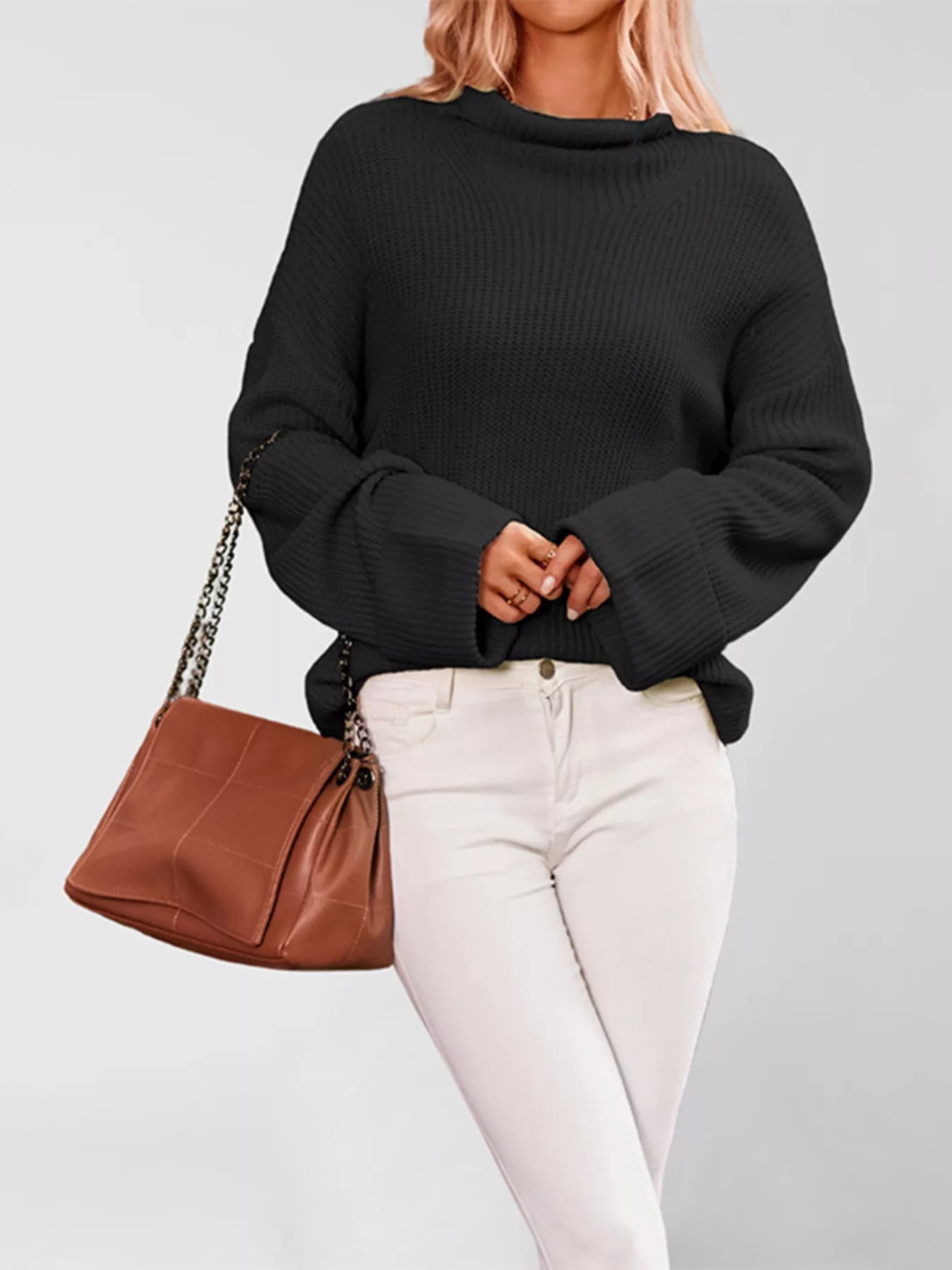 Mock Neck Dropped Shoulder Sweater