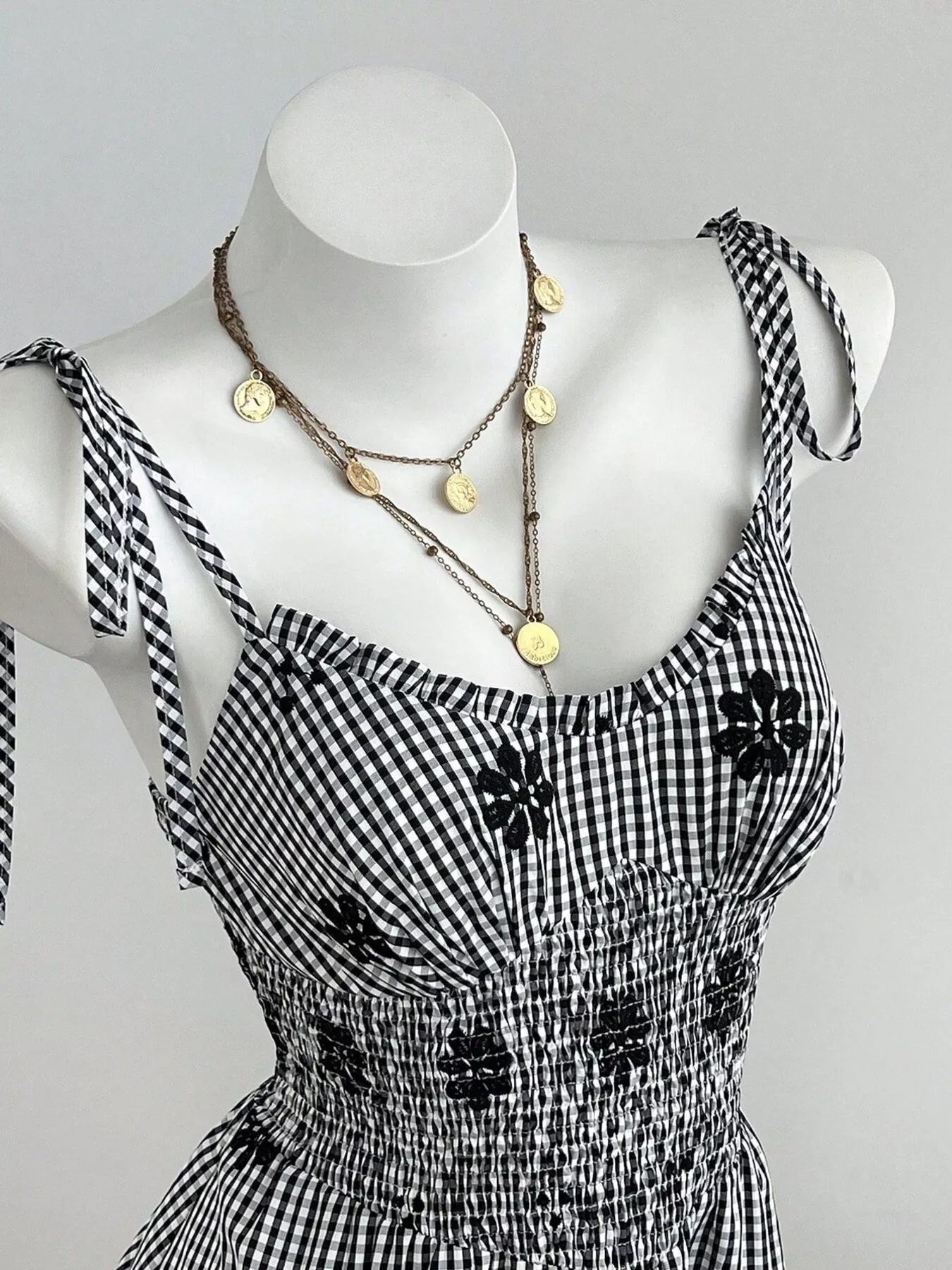 Gingham Floral Tiered Mini Dress