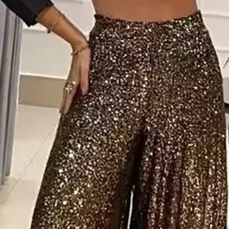 Women's Sequin Palazzo Pants Glitter Casual Loose Wide Leg Long Trouser (See size chart where applicable)