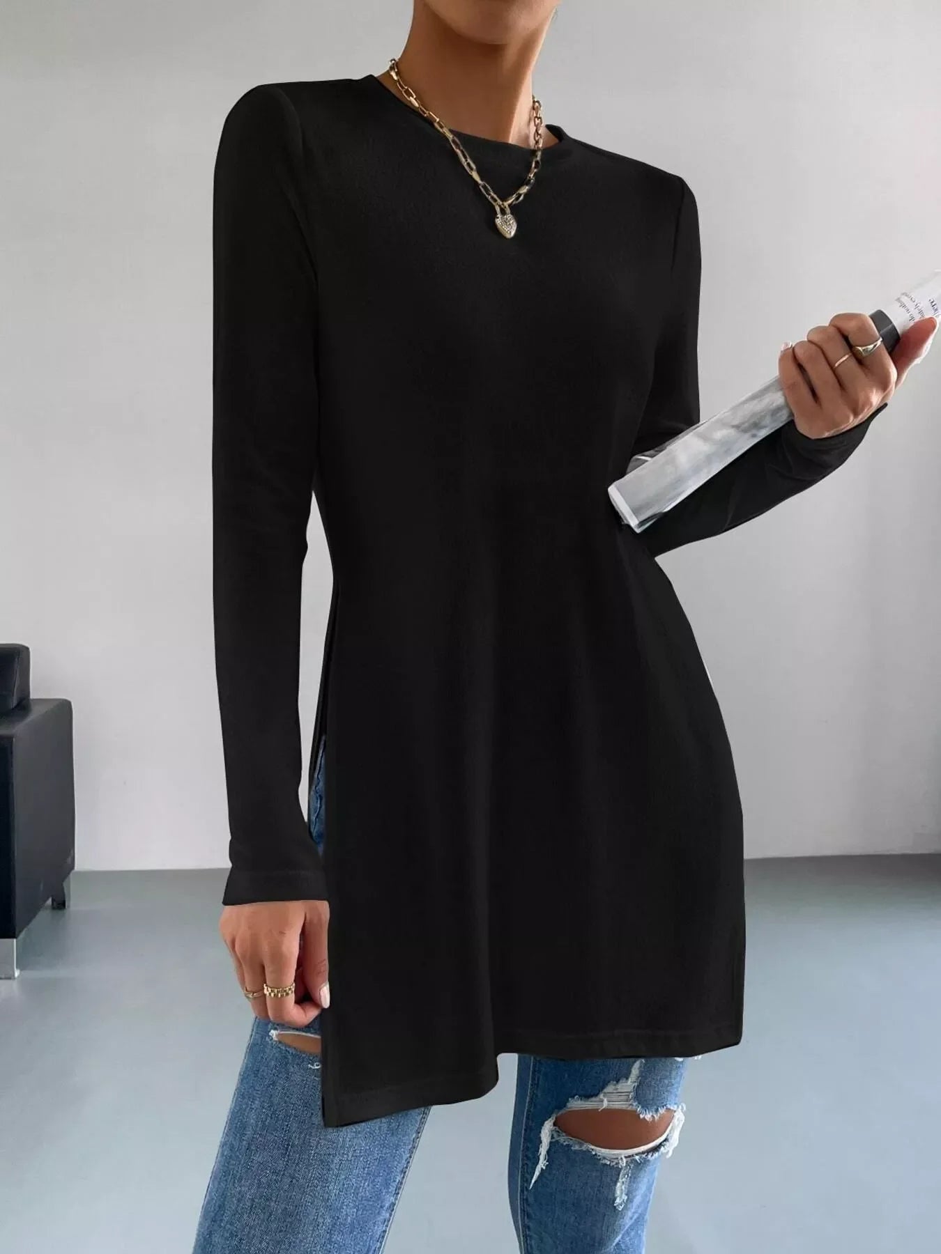 Long Sleeve Side Slit T-Shirt