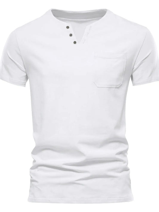 Men's Full Size Notched Henley T-Shirt with Chest Pocket Plus Size