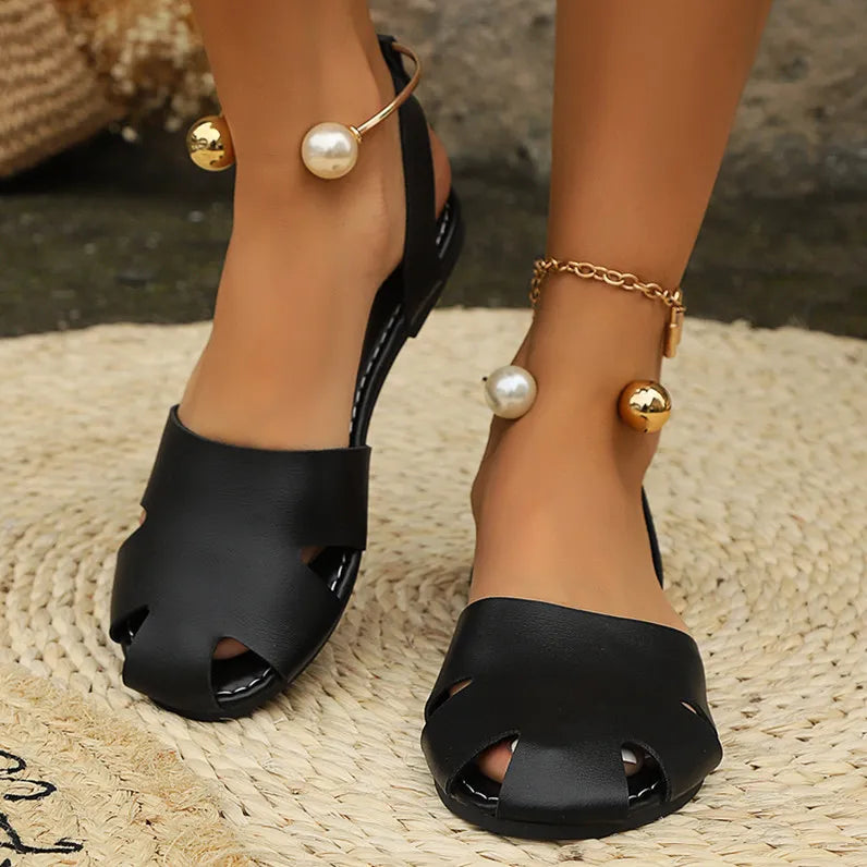 Cutout Leather Flat Sandals