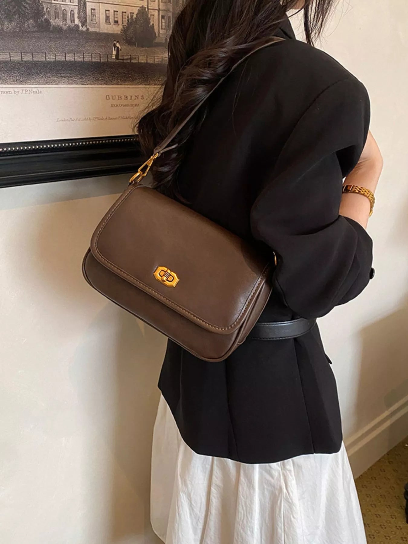Twist Lock Flap Shoulder Bag