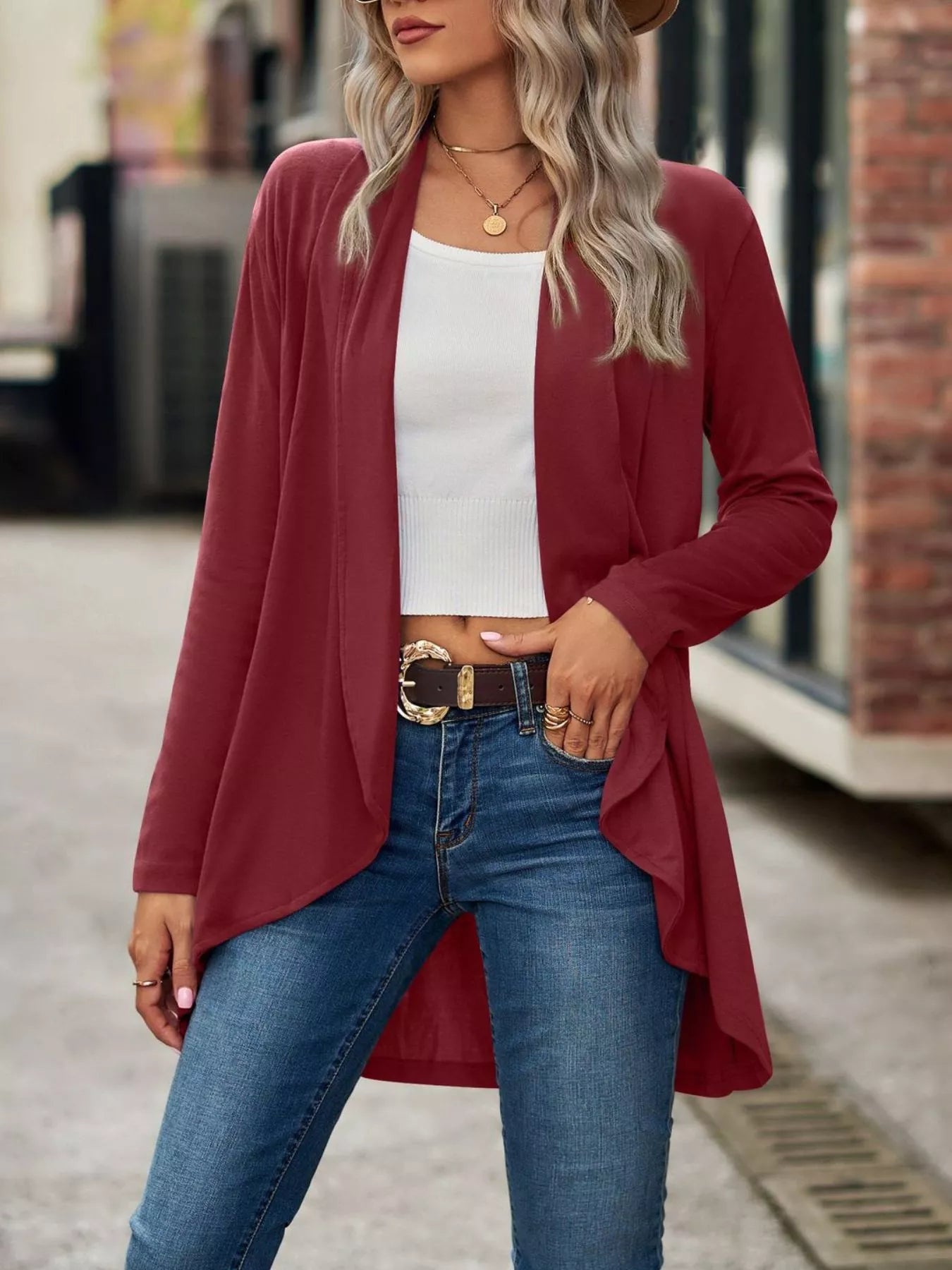 Open-Front Dropped Shoulder Cardigan