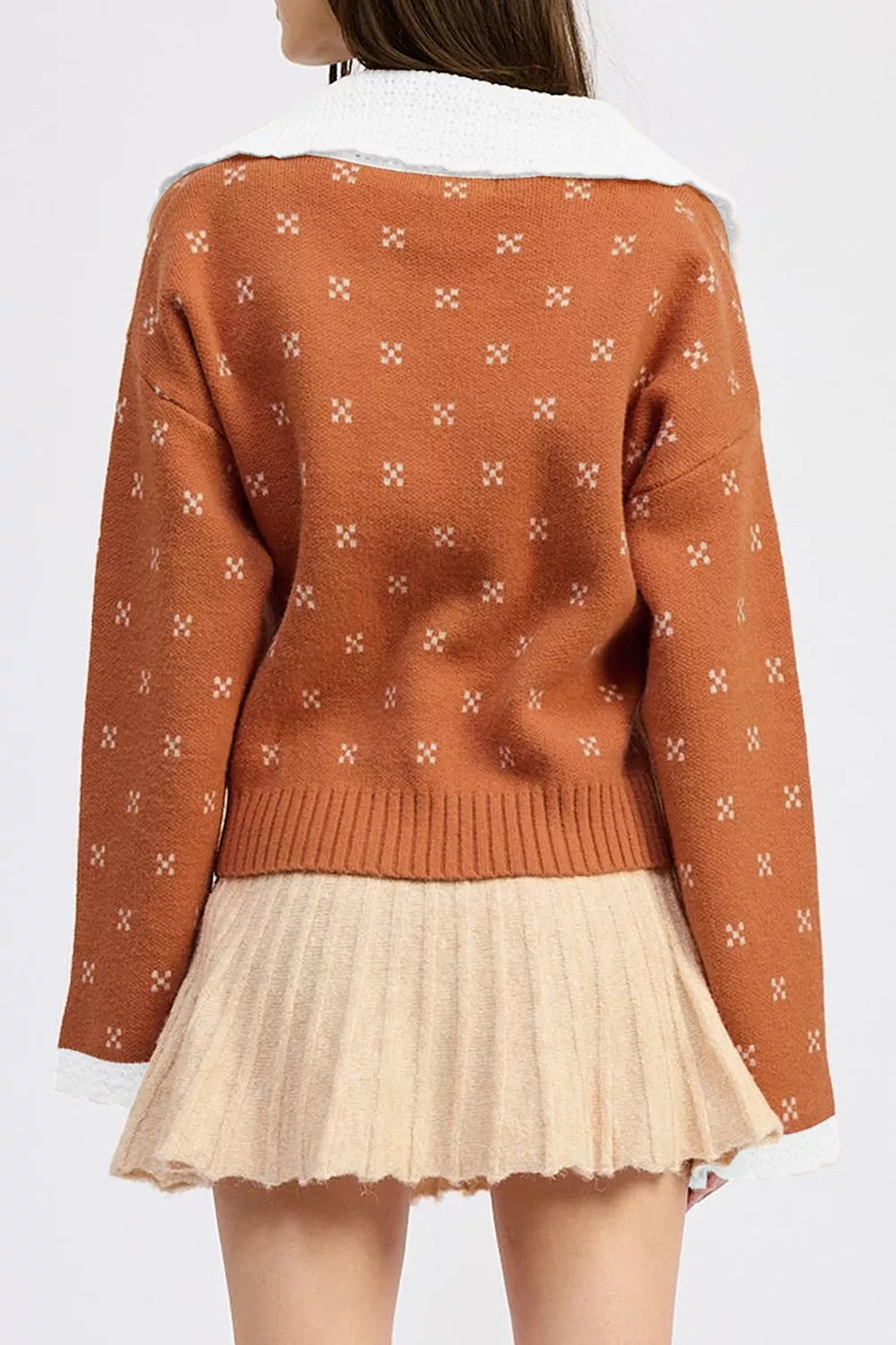 Peter Pan Collar Colorblock Long Sleeve Knitwear Cardigan